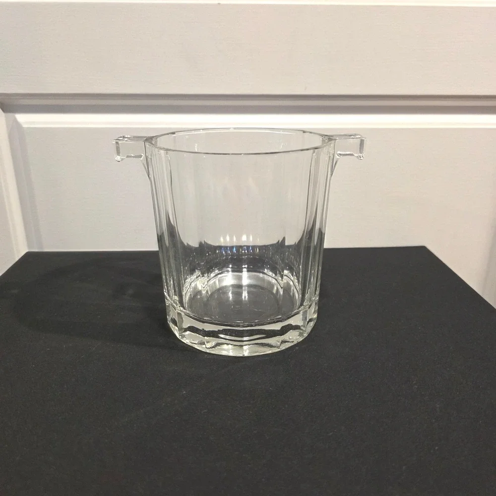 Vintage Style Heavy Clear Glass Ice Bucket, Home Bar Accessories, Cocktail Party